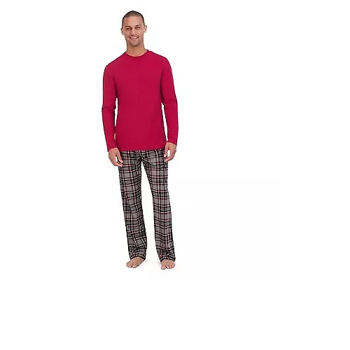 M Hanes Originals Set Pigiama Uomo 2 Pezzi Plaid Comfort Pile Rosso MEDIO - Foto 2 di 10