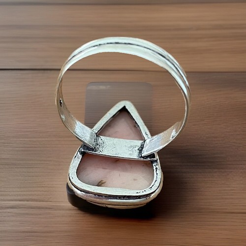 Anillo artesanal de piedras preciosas de ópalo rosa peruano talla 11,5 - chapado en plata de ley - Imagen 3 de 3