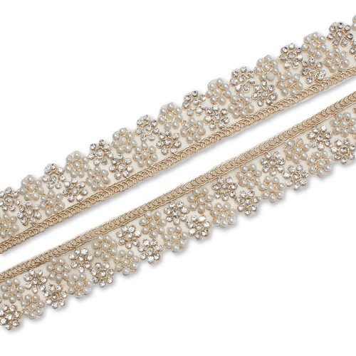 1.25 Inch Floral Beaded Rhinestone Corded Mesh Trim By The Yard - Picture 5 of 8