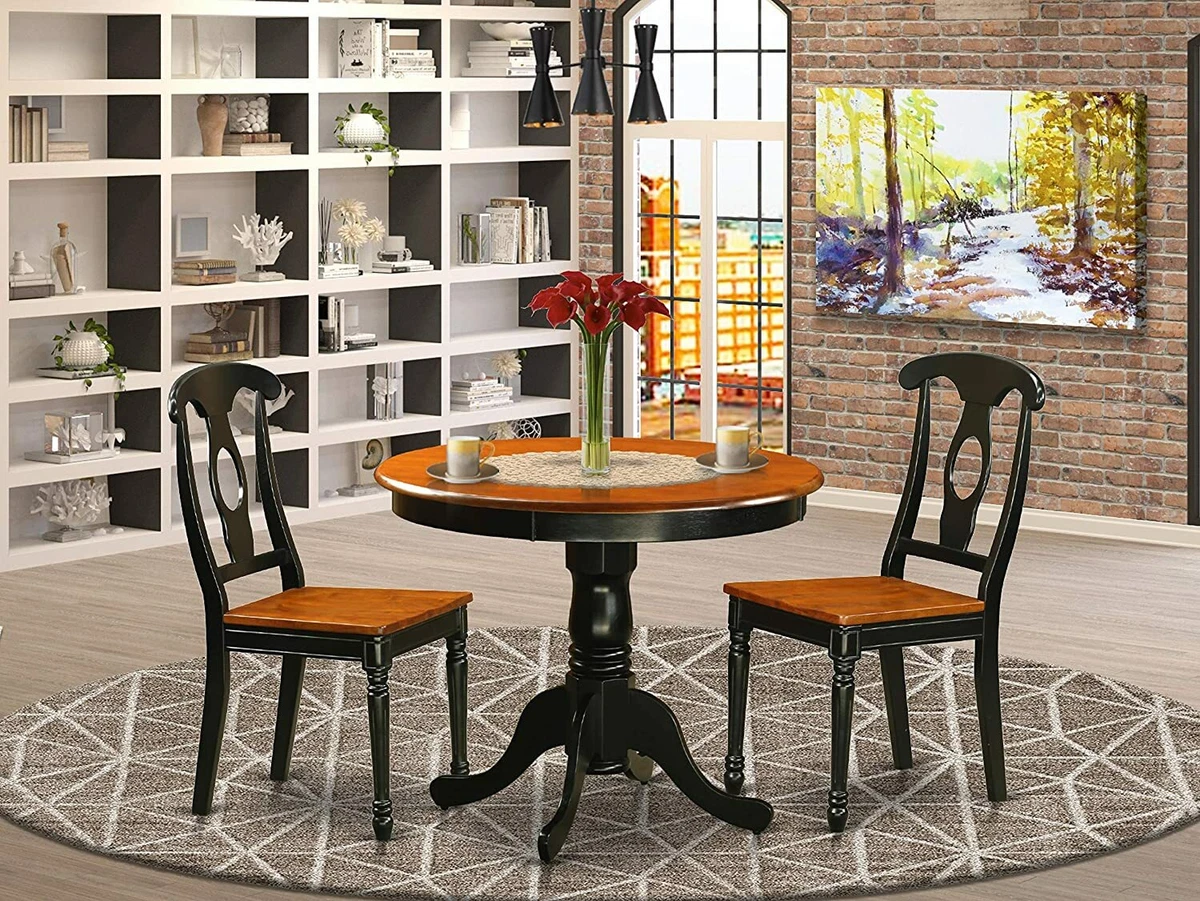 3pc dinette kitchen dining set table with 2 wood seat chairs in