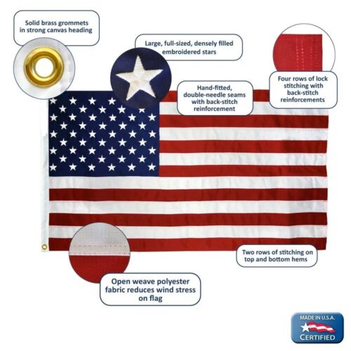 5 x 8 USA drapeau américain filé polyester étoiles brodées rayures cousues œillets - Photo 1 sur 9