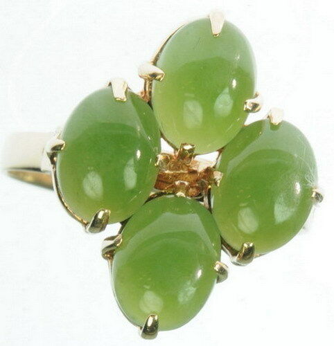 Ladies 14K Yellow Gold Jade Cluster Gemstone Estate Ring Size 9 - Picture 1 of 2