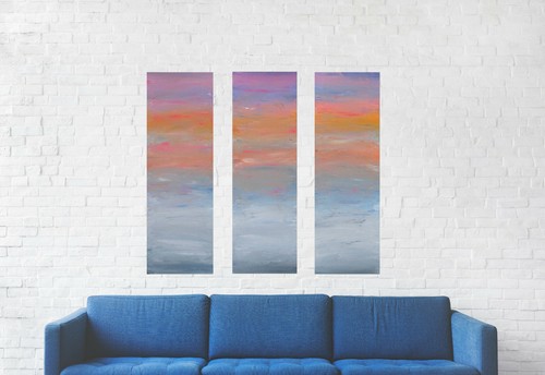 Signed original abstract landscape WINTER 36" x 36" 3-canvas triptych painting  - Picture 2 of 3