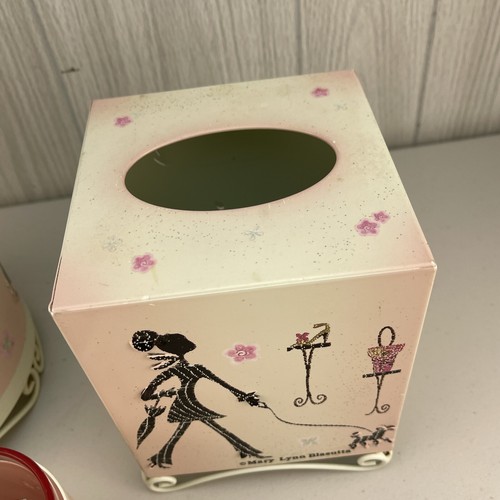 HTF Bathroom Set Shopaholic Metal Mary Lynn Blasutta Cup / Tissue / Trash Can - Picture 7 of 24