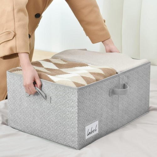 Fabric Storage Bin with Lid, Decorative Box for Shelves, Gray, 1-Pack - Picture 7 of 9
