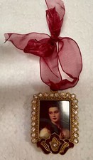 Photo Picture Frame Christmas Tree Ornament - Gold w/Maroon Enamel  Crystals