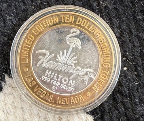 FLAMINGO HILTON EDICIÓN LIMITADA FICHA DE JUEGO DE DIEZ DÓLARES MONEDA DE PLATA FINA .999