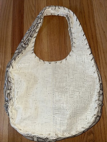 SONDRA ROBERTS CREAM FAUX LEATHER AND SNAKESKIN HOBO SLOUCH BAG UNUSED CONDITION - Picture 1 of 10