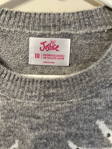 Justice Girls Gray Grey Long Sleeve Reindeer Sweater Size 10 NWT Rhinestone - Picture 2 of 4