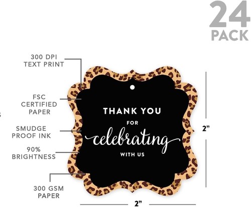 Birthday Fancy Frame Gift Tags Thank You for Celebrating with Us Leopard Cheetah - Picture 3 of 5
