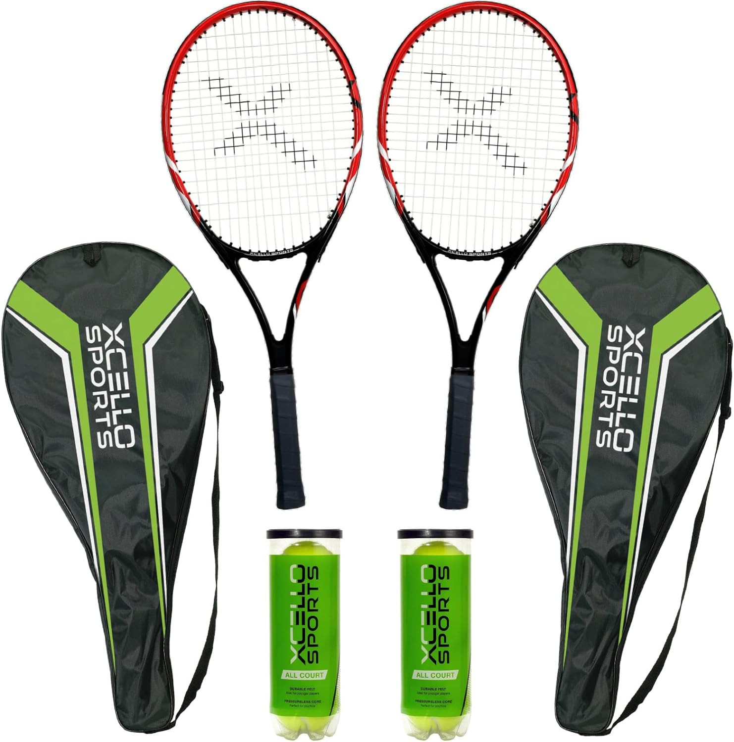 Boomer Racket Set 2-Player Aluminum Tennis Racket Set - Includes Two Rackets. Six All ...