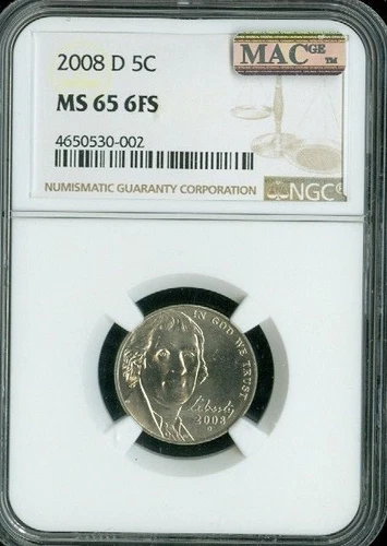 2008 D JEFFERSON NICKEL NGC MS65 6FS PQ 2ND FINEST BUSINESS MAC SPOTLESS .