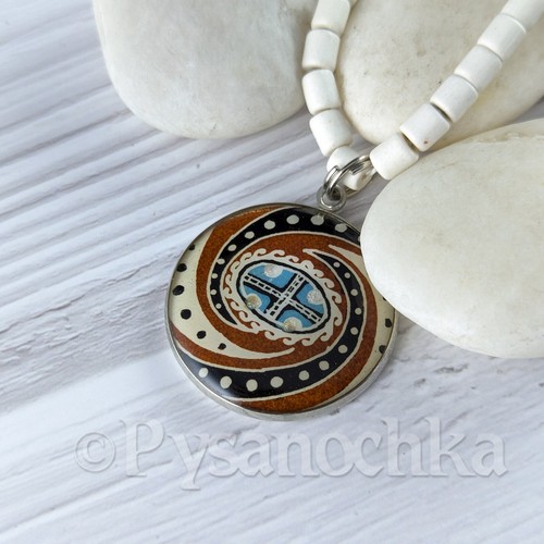 Pysanka pendant Goose Shell Easter egg style on a ceramic necklace Hand Made - Picture 5 of 12