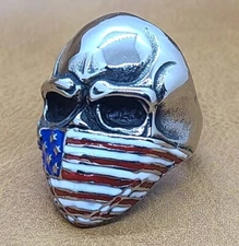 American Flag Skull Ring Stainless Steel, Sizes 7 thru 15