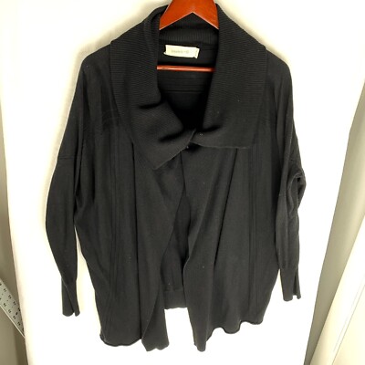 Laurie B. Sweater Women's Med Black Belted Cotton Cashmere Blend Open Front