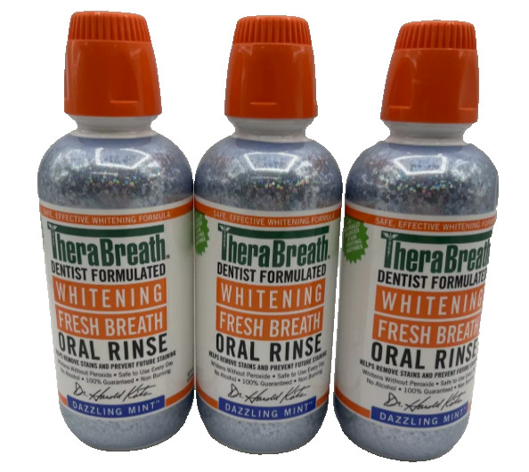 Therabreath Whitening Fresh Breath Oral Rinse Dazzling Mint 16 Oz Exp 09/26 3 PK