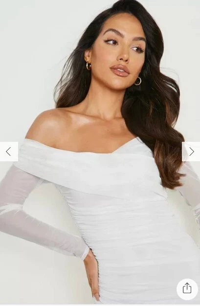Boohoo white off hotsell the shoulder dress