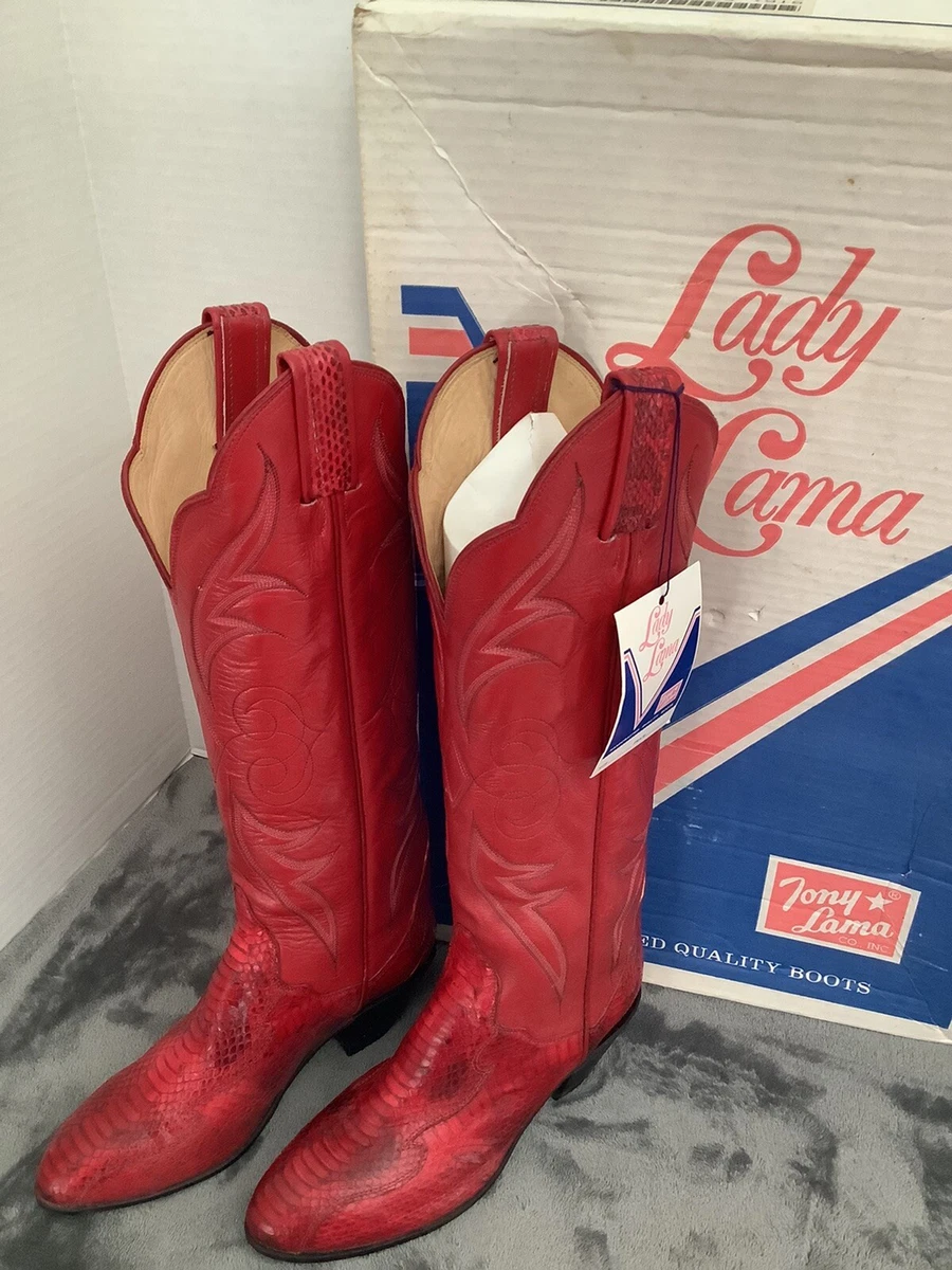 RARE VTG Lady Lama By Tony Lama Ladies Saga Red WATERSNAKE Boots