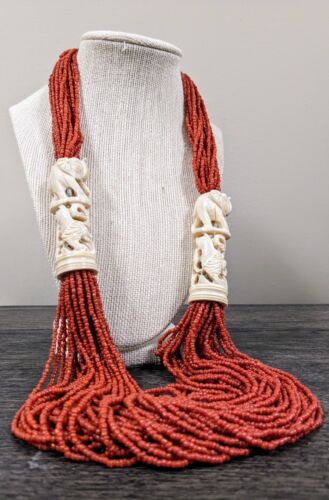 Vintage Multi Strand Red Necklace Ethnic With Cor… - image 1