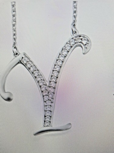 Initial Y Necklace  Cambodian White Zircon in Platinum Over Sterling Silver - Picture 2 of 7