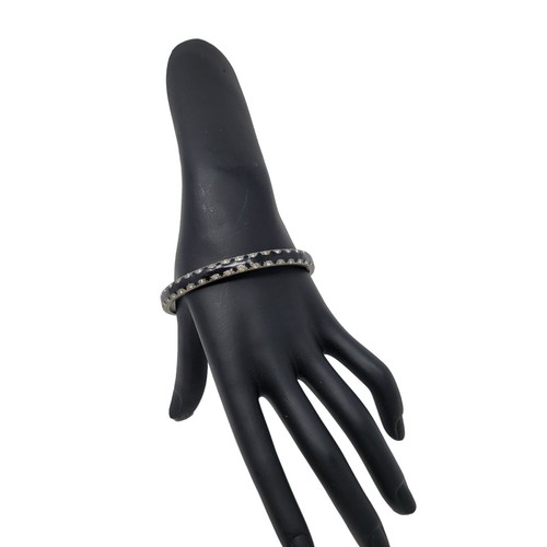 Black Enamel Skinny Metal Bangle Silver Rhinestone Trim Gift Collectible Gothic - Picture 1 of 7