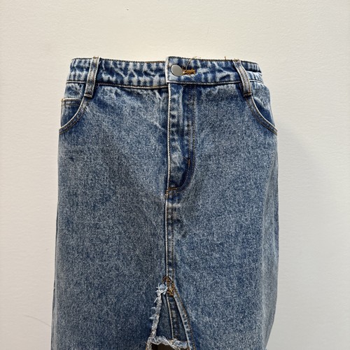 Rehab Mini Maxi Denim Jean Skirt Split Leg Women Sz L Boho Retro UpCycle Look - Picture 3 of 21
