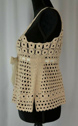Robert Rodriguez Crocheted Strappy Top Sz XS Pullover Cotton Sheer Boho Bow Fun - Picture 3 of 8