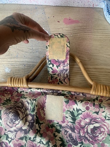 Lovely Vintage Gloria Vanderbilt Floral Canvas Carpet Bag Bamboo Handles - Afbeelding 5 van 8