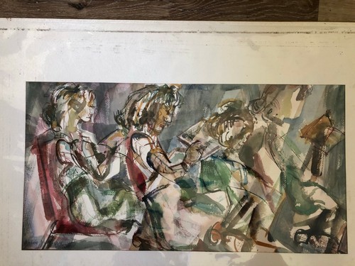 Morris Yudelson – Original Watercolor Painting / ”The Book Club” - 1977 - Bild 4 von 6