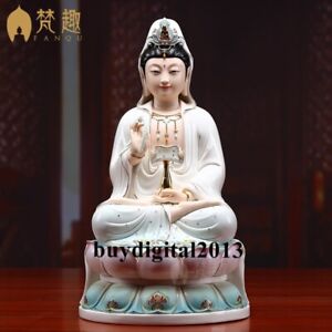 China Old /"Debaotang/" Ming Dehua Kiln Ruyi Guanyin Sitting Lotus Buddha Statue .