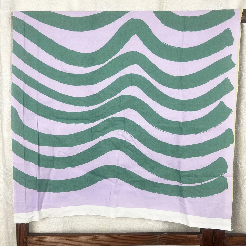 Marimekko Silkkikuikka cotton fabric purple & green wide wavy lines abstract - Image 4 of 4