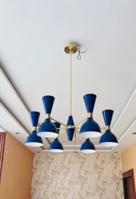Modern Handcrafted Brass 6 Arms 12 Light Sputnik Chandelier Mid Century Stilnovo