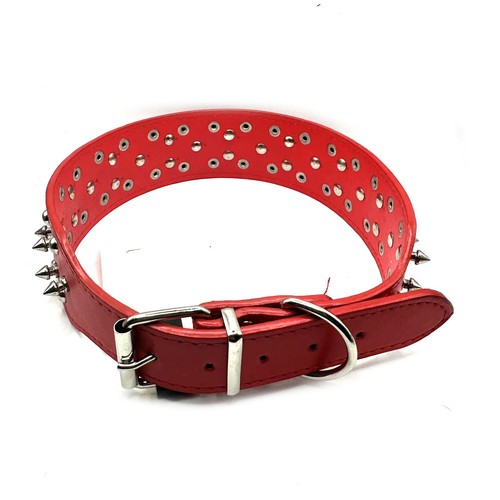 2" Black Red Metal Spiked Studded Leather Dog Collar Rivet Pitbull Mastif L - Picture 11 of 13