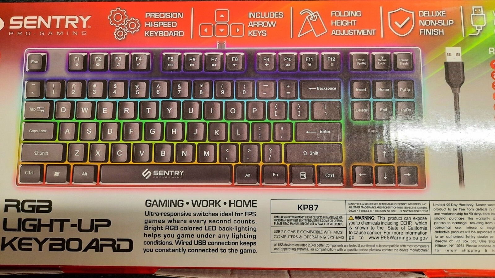 Sentry Pro Gaming RGB Lightup Keyboard HISPEED Wired USB Multi Color