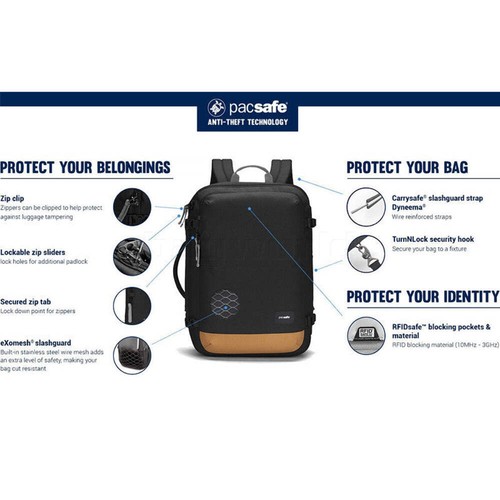 Pacsafe Go Anti-Theft Carryon 34L Backpack Jet Black 35155 - Picture 9 of 9