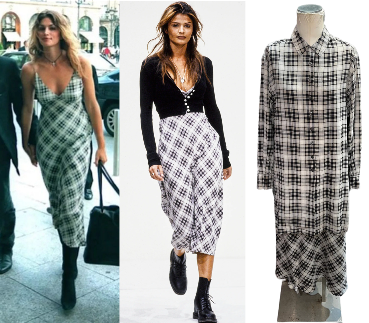 NWT Perry Ellis Vintage Spring 1993 Grunge Plaid Silk Slip Dress