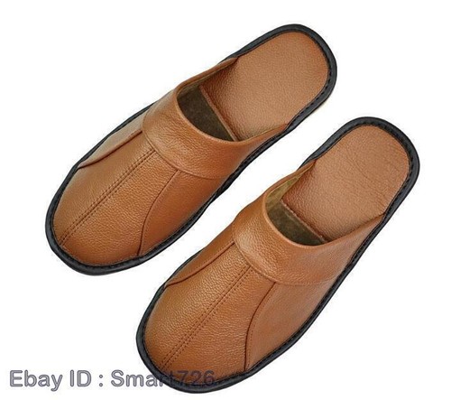 Men Luxury Leather Home Slippers Spring Slip On Soft Bedroom Indoor Flat Shoes - Picture 20 of 28