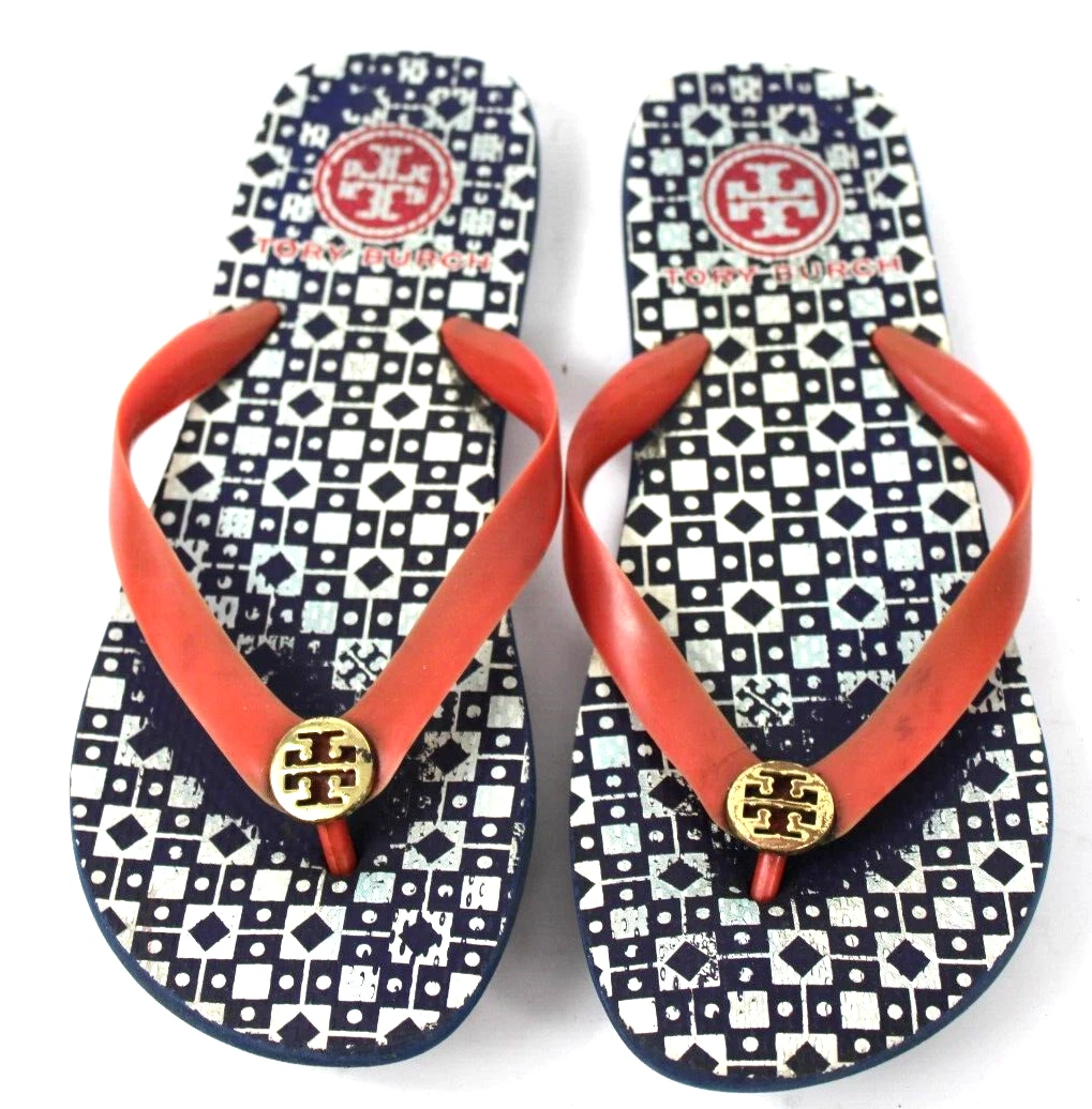 Tory burch red white and blue sandals hot sale