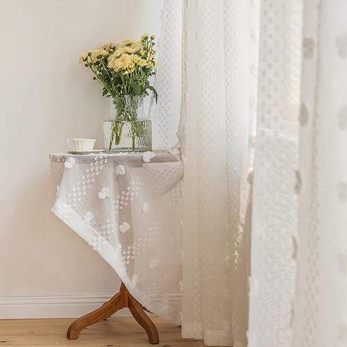 Rod White Pom Pocket 1PCS Curtain Sheer Voile Embroidered Pom Drapes Window - Picture 7 of 10