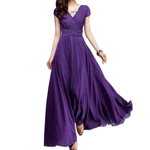 Damen Kurzarm V-Ausschnitt Kleid Abend Party Cocktail Formell Ballkleid - Bild 1 von 9