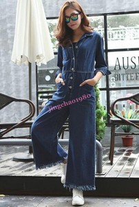 Womens-British-Style-Casual-Jumpsuit-Vintage-Denim-overalls-Wide-Leg-long-pants