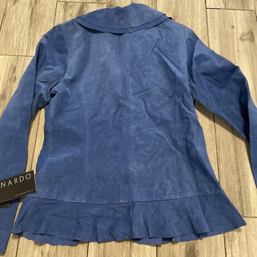 NEW Bernardo Womens Suede Leather Blue Jacket Blazer Ruffle Small Lined NWT - Picture 8 of 12