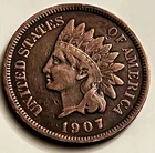 1907 Indian Head Cent Philadelphia VF Sharp BN1450