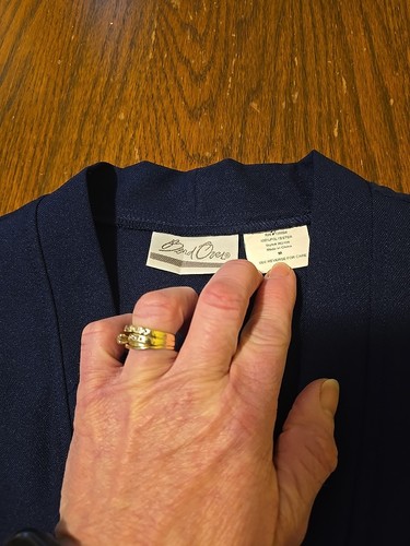 VTG BEND OVER Open Front Navy Blue POLY KNIT 2-Pocket Vest/Cardigan M - Picture 3 of 6