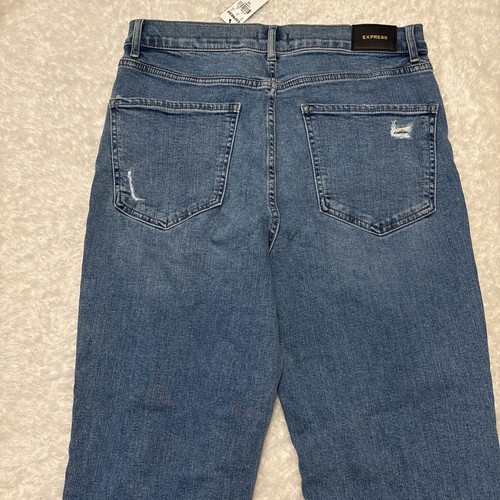 Jeans Express donna moderno dritto super alto fori strappati taglia 10 R - Foto 11 di 12
