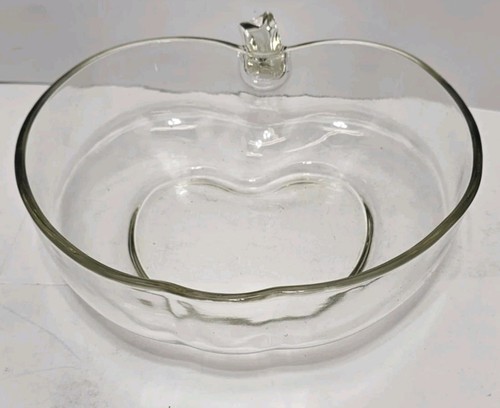Vintage Apple Shaped Thick Clear Glass Serving Fruit Bowl 10" EUC - Picture 6 of 14