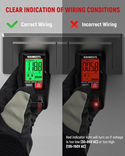 GFCI Steckdosentester mit LCD-Display, 3-polige Buchse Kabeldetektor, Volt... - Bild 9 von 10