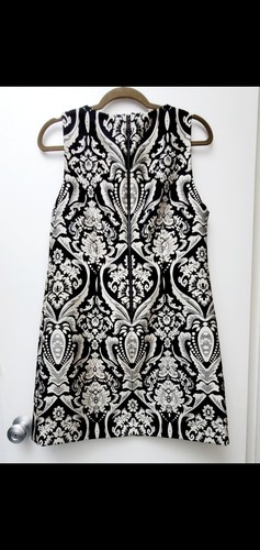ALICE+ OLIVIA Clyde Damask Jacquard Shift Mini Sleeveless Black White Dress Sz 8 - Picture 3 of 13