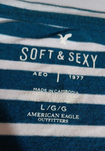 American Eagle Soft And Sexy Long Sleeve V-neck Stripe Knit Top Size Large - Picture 2 of 4