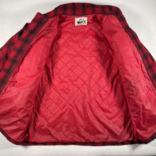 Vintage Woolrich Jacket Mens 44 Red Black Plaid Wool Hunting Mackinaw USA 70s - Picture 10 of 23